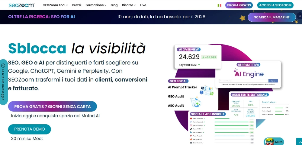 SEOZoom è un tool tutto in uno per una SEO e GEO professionale.