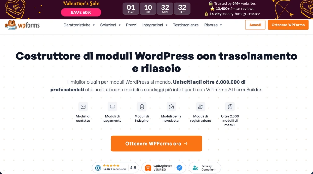 WPforms è lo strumento nativo di WordPress per creare formulari e quiz.