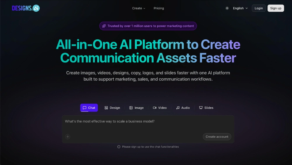 Piattaforma all-in-one per la creazione di loghi e video con AI. Prova Designs.