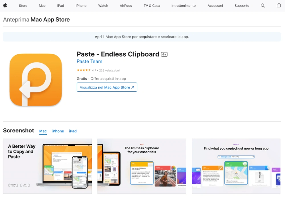 App Mac di produttività: Paste