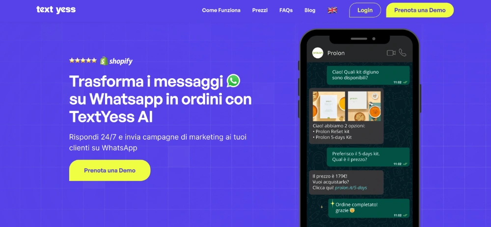 TextYess chatbot per WhatsApp e Shopify